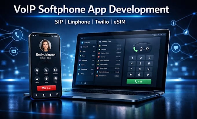 develop voip softphone calling app with sip, linphone and esim