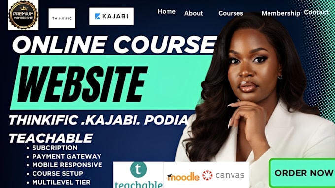 develop an outstanding thinkific, teachable, podia, kajabi course website member