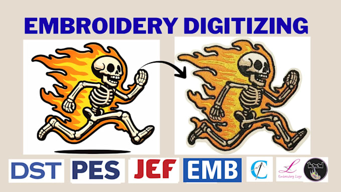 do embroidery digitizing into dst,pes,emb,vp3,jef in few hours