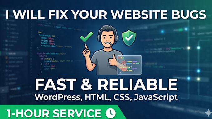 fix wordpress, HTML, CSS, or javascript bugs in 1 hour