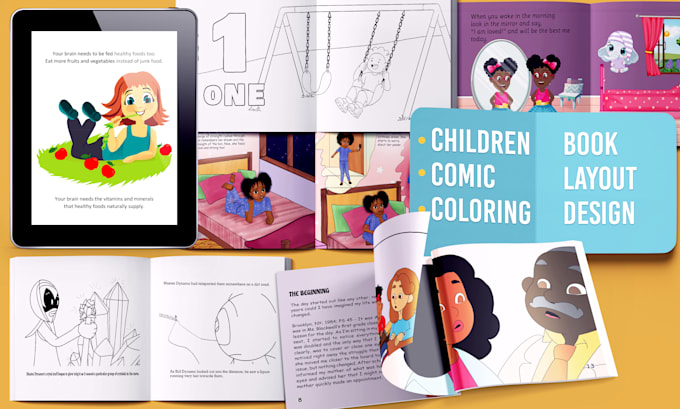 do children, comic, coloring book layout design