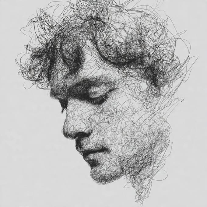 do scribble art, abstract line portrait