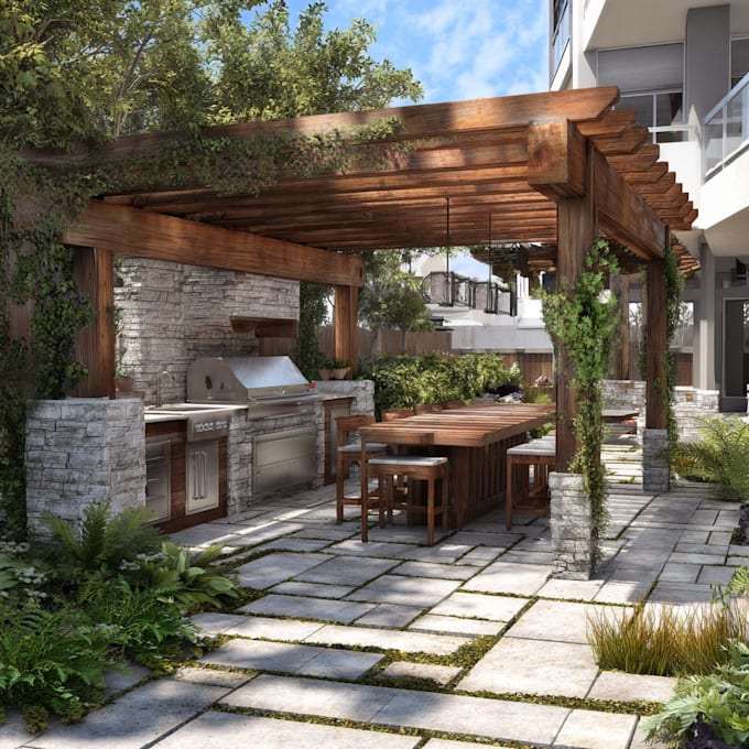 design frontyard, backyard, pool, patio as a landscape architect