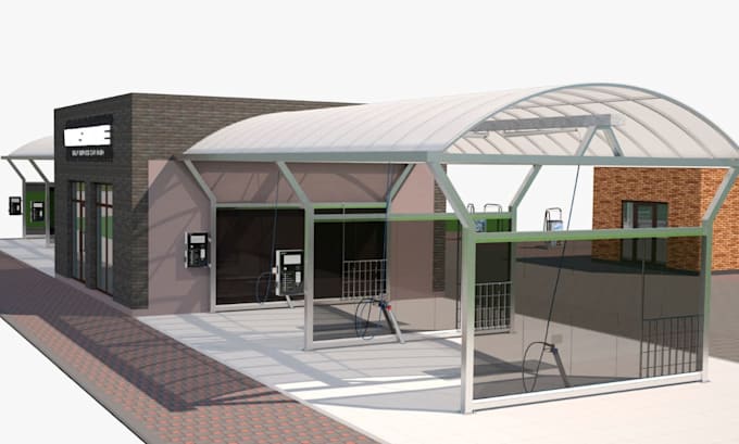 do 3d car wash, warehouse, space, commercial design with realistic renderings