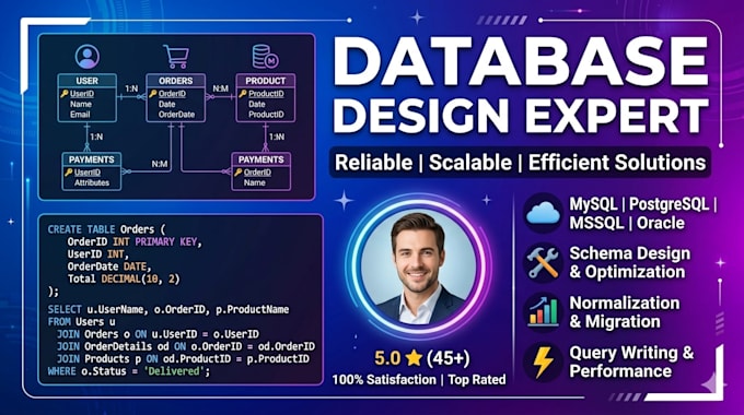designer diagram, database schema and sql queries for your system