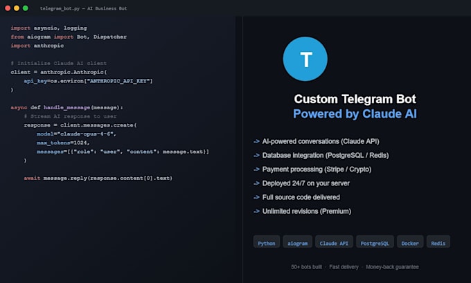 build a custom telegram bot with ai and claude API