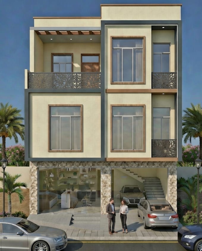 design 2d floor plans and realistic 3d front elevation