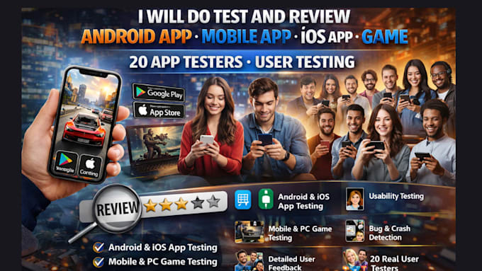 test and review android app mobile app ios app game 20 app testers user testing