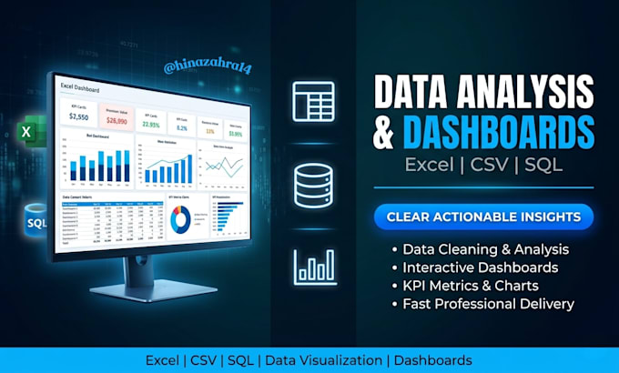 do excel, CSV, and sql data analysis and build interactive dashboards