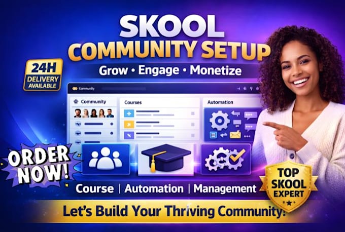 do skool community setup, skool online course and skool community manager