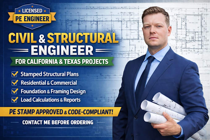 Be your licensed civil and structural engineer pe for california and ...