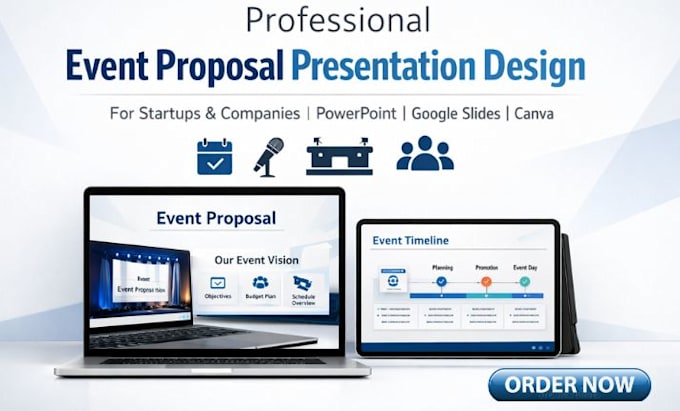 create professional event proposal presentation slide for startup and compaines