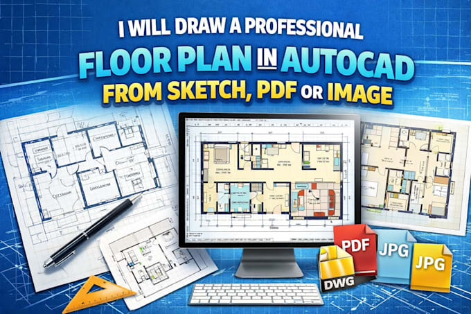 Draw a professional floor plan in autocad from sketch, pdf or image by ...
