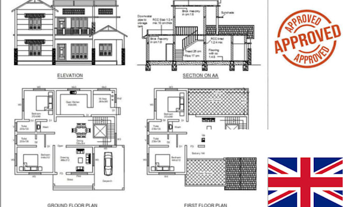draft UK architectural and detailed construction drawings for building