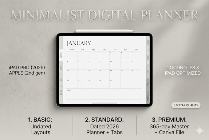 design a minimalist hyperlinked digital planner for goodnotes and ipad