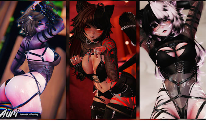 create custom vr character vrchat avatar 3d nsfw model or 3d vtuber retexture