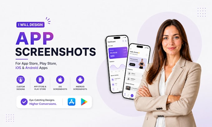 design app screenshots for app store, play store, ios and android apps
