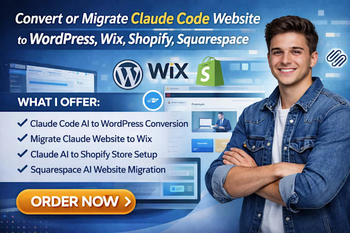 convert or migrate claude code website to  wordpress wix shopify squarespace