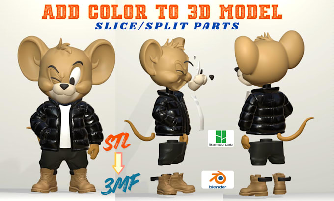 color and split 3d model, convert 2d to 3d stl or 3mf for multicolor printing
