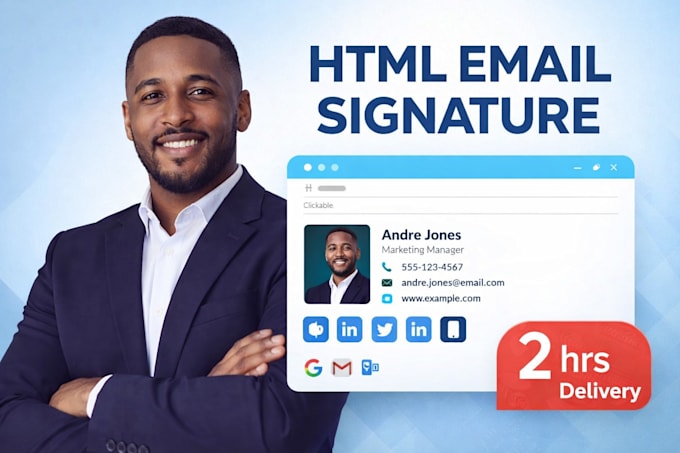 Design a professional clickable html email signature for gmail and ...