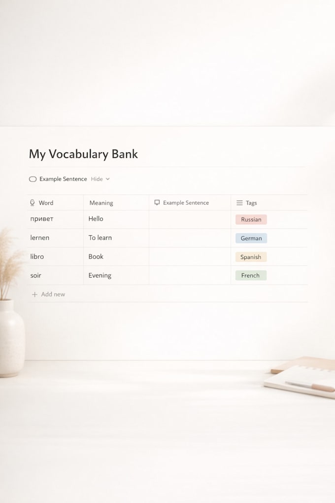create a custom notion language vocabulary builder