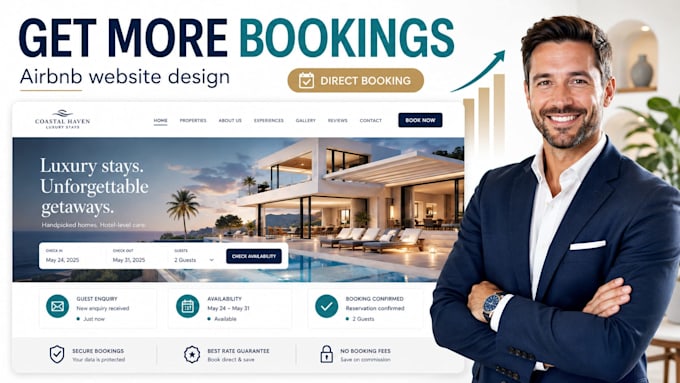design airbnb website direct booking vacation rental property management website
