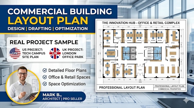 Do commercial building layout plan office shop cad by Luke5716 | Fiverr