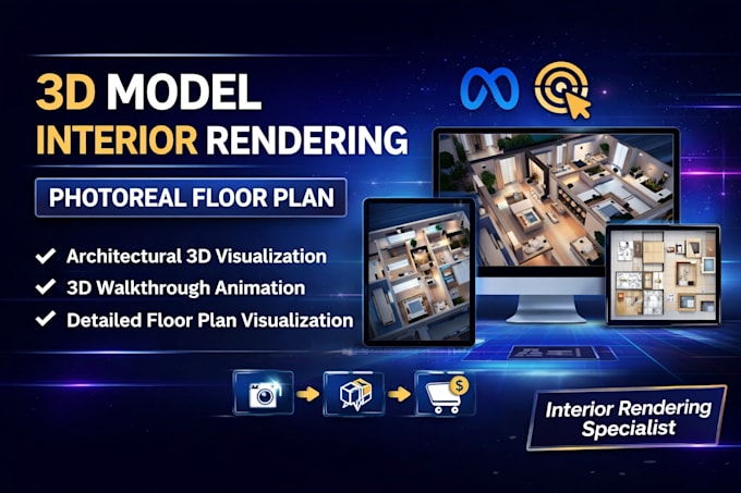 Modello 3d rendering interno walkthrough fotorealistico visualizzazione ...