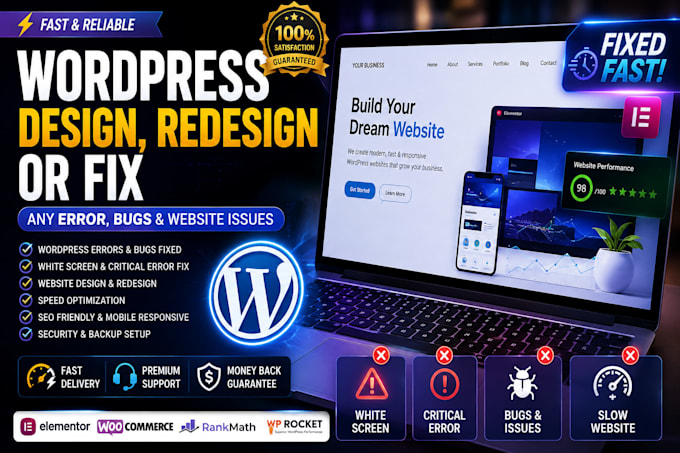 design redesign or fix your wordpress website wordpress errors bugs white screen