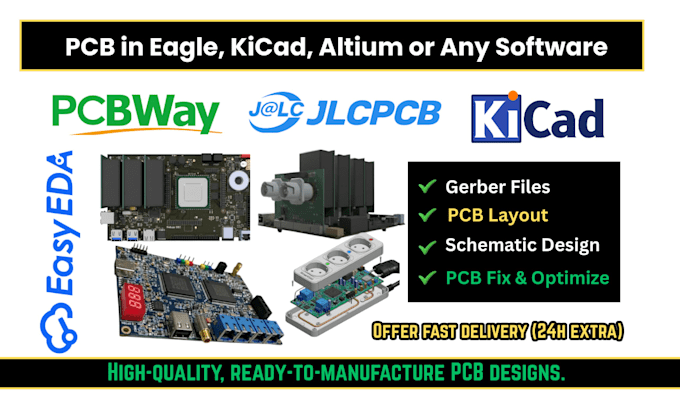 design professional pcb in kicad, eagle, altium or any pcb software
