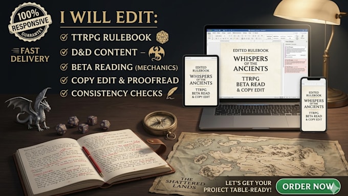 proofread beta read your ttrpg and copy edit tabletop, rulebook and dnd content