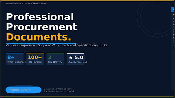 create vendor comparison reports, rfq, and scope of work
