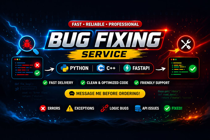 debug and fix your code errors in python, cpp or backend