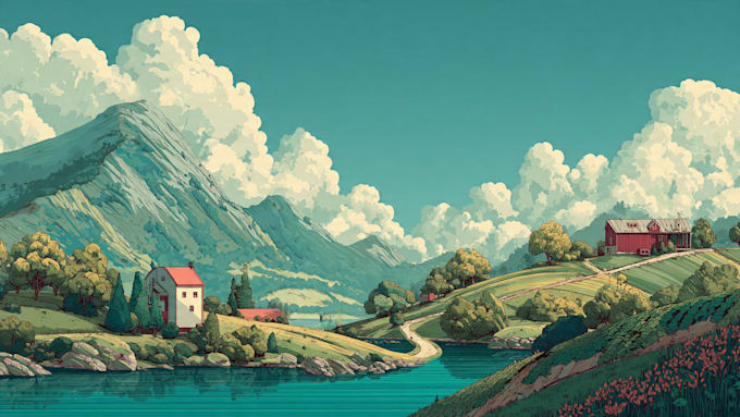 illustrate beautiful flat landscape illustration art