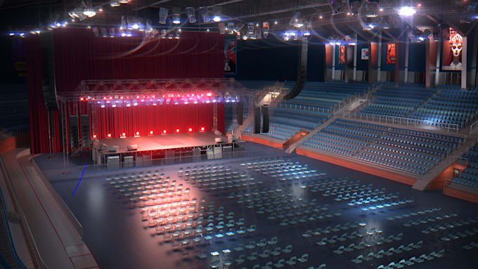 create a 3d stage lightning and stage design for your event, 3d exhibition setup