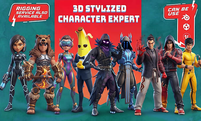 design 3d stylized character, 3d game character, anime, blender rigging, lowpoly