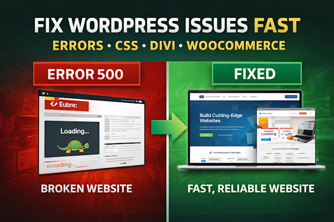 fix wordpress issues bugs php errors woocommerce css and divi issues fast