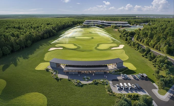 design resort masterplan, render modern golf course, landscape 3d visualization