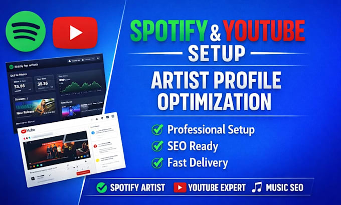 Setup spotify artist profile page create youtube channel setup intro ...