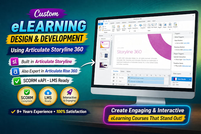 create interactive elearning course in articulate storyline or rise 360