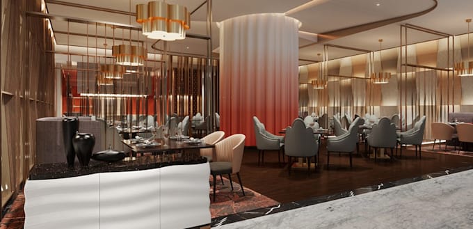 upscale interior,3d cgi hotel lounge design,highend restaurant,cafe setting area