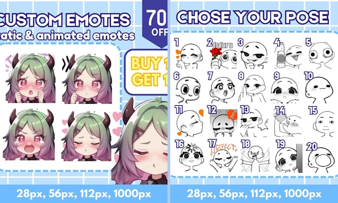 draw custom twitch emotes, chibi emotes, animated sub badges for vtuber streamer