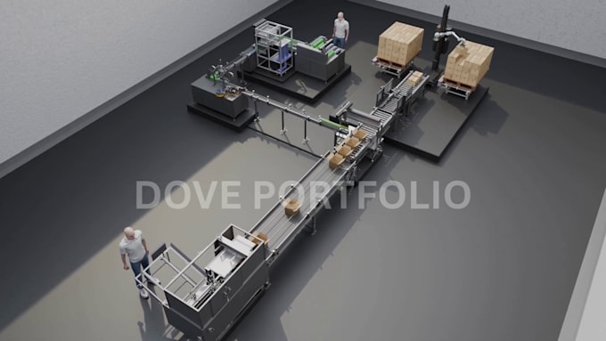 do 3d industrial animation, robotic arm explainer factory machine workflow video