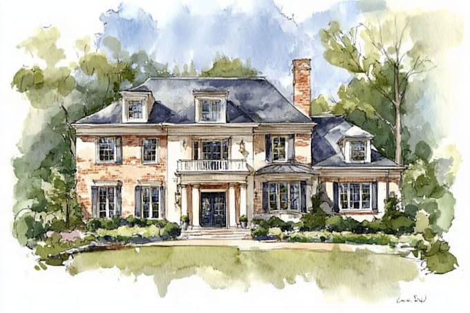 do an watercolor house portrait