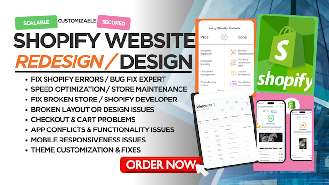 fix design shopify website store error checkout issues speed maintenance theme