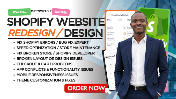 fix design shopify website store error checkout issues speed maintenance theme