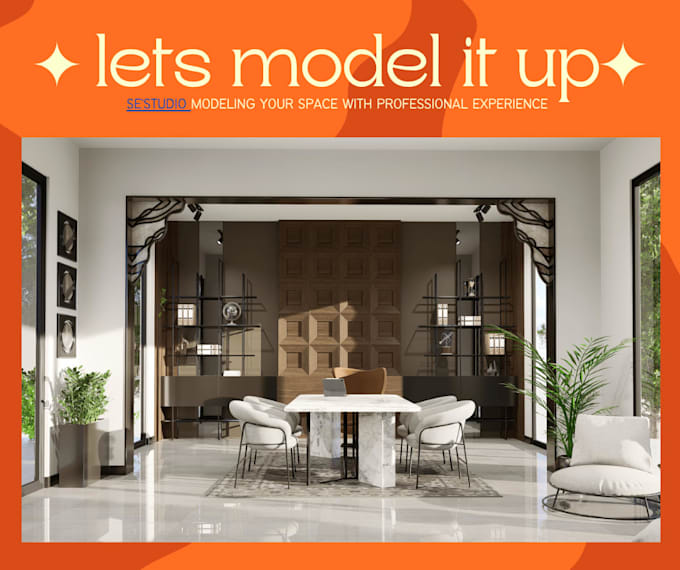 create room interior design with 3d rendering