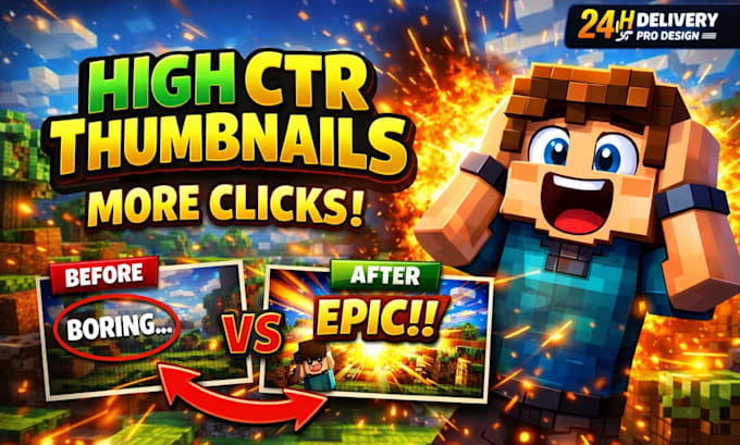 create high ctr minecraft thumbnail youtube thumbnail for gaming and streaming
