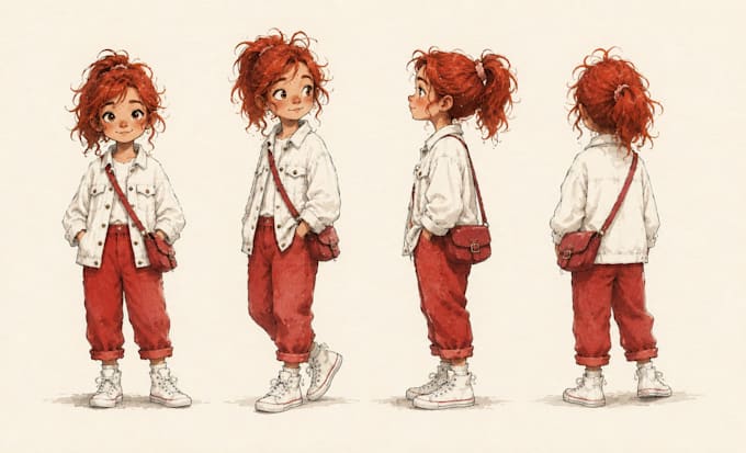design cute childrens book characters with expression and pose sheet