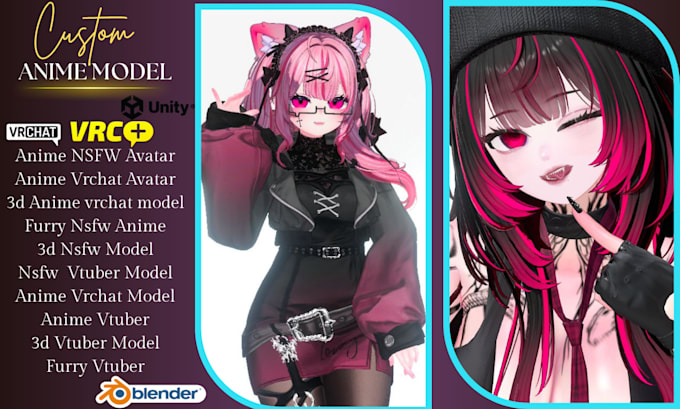 create custom 3d nsfw anime avatar, furry vrchat model, 3d vtuber vrm setup